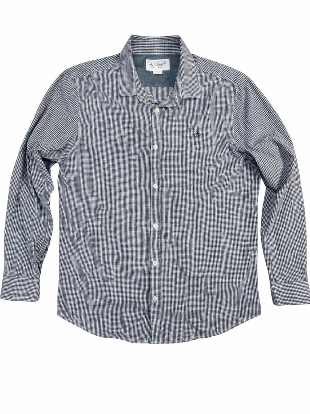 EUC Men’s Original Penguin Navy and White Micro-Check Button-Up Shirt